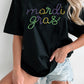 Black Rhinestone Mardi Gras Letter Graphic T Shirt