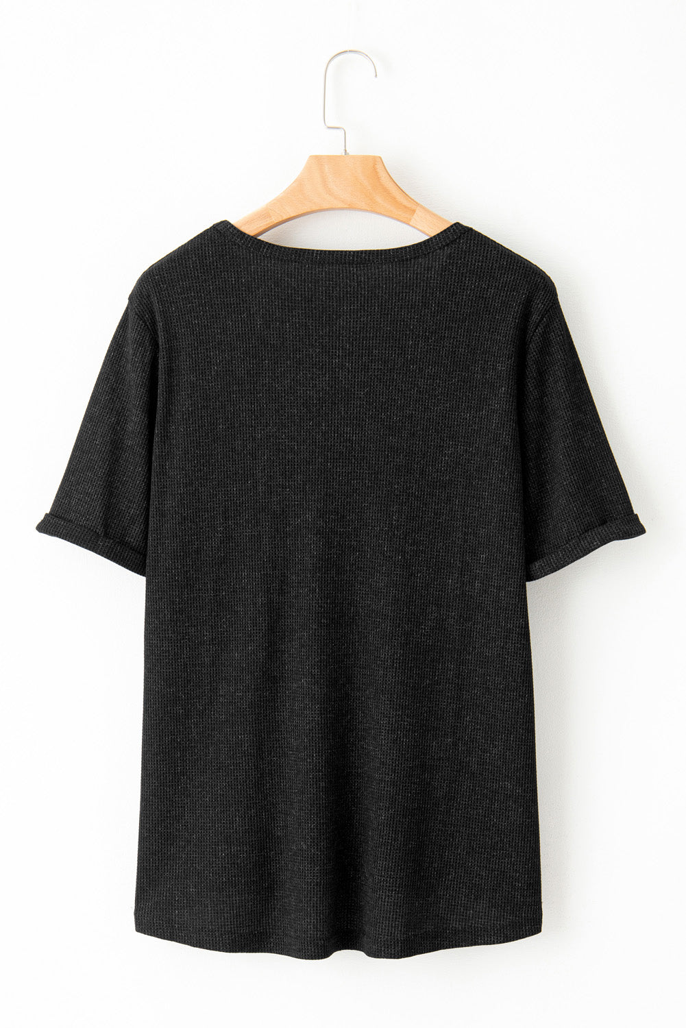 Gray Jesus Loves You Bow Knot Print V Neck Waffle Knit Loose T Shirt