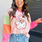 Pink Christmas Santa Claus Graphic Colorblock Patchwork Top