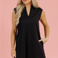 Black Solid Color Collared Slit Neck Sleeveless Mini Dress