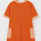 Russet Orange Two-tone Short Sleeve V Neck Patched Pocket Loose Romper