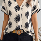 Black Geometric Print Short Sleeve V Neck Blouse