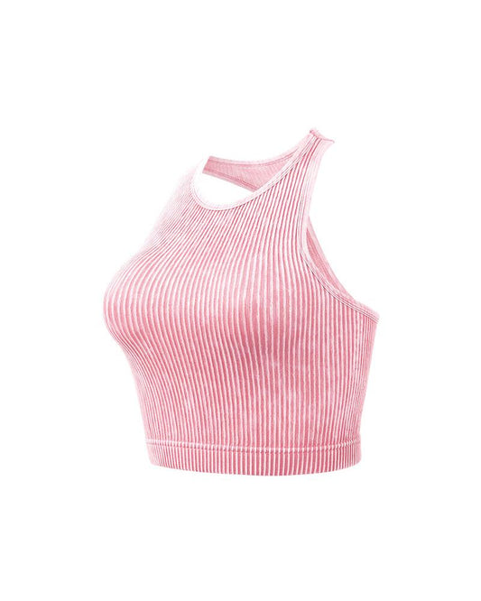 Racer Back Textured Crop Tank Top