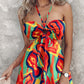 Floral Print Halter Tied Detail Elastic Shirred Back Mini Dress Casual A Line Dress