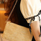 Oatmeal Straw Woven Zipper Chain Shoulder Bag
