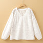 White Eyelet Embroidered Puff Sleeve V Neck Blouse