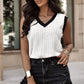 White Contrast Trim Eyelet Knit Colorblock V Neck Sweater Vest