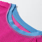 Bright Pink Textured Contrast Trim Round Neck T Shirt