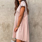 Oatmeal Frilled Trim Crew Neck Loose Fit Mini Dress
