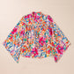 Multicolour Floral Print Bell Sleeve V Neck Blouse