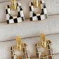 Black Checkered Pattern Square Shape Stud Dangle Earrings