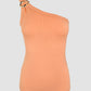 One Shoulder Goldren Decor Casual Slim Fit Ribbed Top