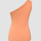 One Shoulder Goldren Decor Casual Slim Fit Ribbed Top
