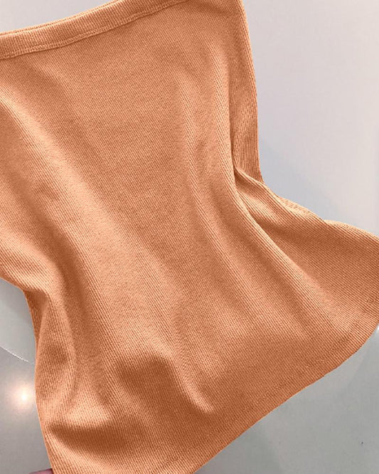 One Shoulder Goldren Decor Casual Slim Fit Ribbed Top