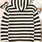 White Stripe V Neck Pocketed Drawstring Hooded Sweater