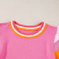 Bright Pink Contrast Flutter Sleeves Knitted Sweater T Shirt