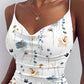 Floral Plants Print Drawstring Cowl Neck Cami Top