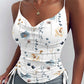 Floral Plants Print Drawstring Cowl Neck Cami Top