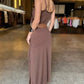V Neck Adjustable Spaghetti Strap Multi layer Ruffles Slit Maxi Dress(Without Belt)