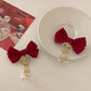 Racing Red Bow Knot Heart Pearl Tasseled Hair Clips