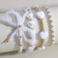 White Bow Knot Heart Shape Faux Pearl Beaded Bracelet Set