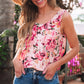 Pink Floral Round Neck Twisted Cut Out Back Tank Top