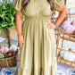 Laurel Green Notched V Neck Puff Sleeve Tiered Plus Size Maxi Dress