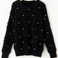 Black Pearl Embellished Rhombus Pattern Sweater
