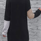 Black Ribbed Color Block Drop Shoulder Long Sleeve Mini Dress