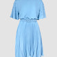 Pearl Decor Short Sleeve Ruched Waist Pleated Dress with Belt