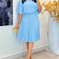 Pearl Decor Short Sleeve Ruched Waist Pleated Dress with Belt