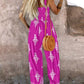 Graphic Print Square Neck Thick Strap Shirred Jumpsuit Wide Leg Overalls with Pockets