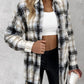 Plaid Pattern Long Sleeve Shacket Distressed Button Down Shirt