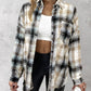 Plaid Pattern Long Sleeve Shacket Distressed Button Down Shirt