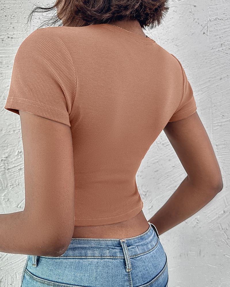 2 Pack O neck Short Sleeve Skinny Ribbed T Shirt