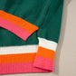 Blackish Green Colorblock Striped Trim Drop Shoulder Sweater