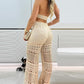2 Pieces Halter Sleeveless Crop Top and Casual Hollow out Loose Fit Pants Set