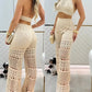 2 Pieces Halter Sleeveless Crop Top and Casual Hollow out Loose Fit Pants Set