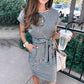 Women's Summer Striped Short Sleeve T Shirt Dress Casual Tie Waist with Pockets