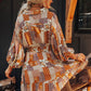 Orange Boho Floral Puff Sleeve Smocked Waist Mini Shirt Dress