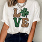 White Cheetah Clover LOVE Graphic St. Patricks Crewneck Tee