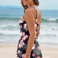 Black Floral Print Twisted Hollowed Back Swim Dress