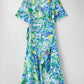 Green Leaves Print Short Sleeve Surplice Neck Ruffled Trim Plus Size Maxi Dress