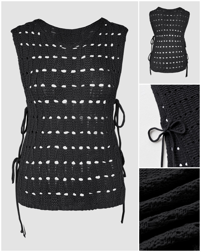 Round Neck Sleeveless Hollow out Crochet Sweater