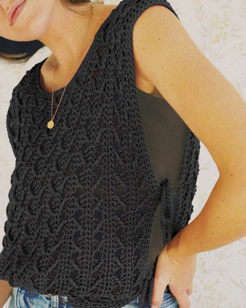 Round Neck Sleeveless Hollow out Crochet Sweater