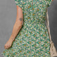 Green Flower Print Flutter Sleeve V Neck Sashed Ruffled Mini Dress