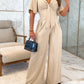 Sweetheart Neck Three Quarters Tied Detail Shirred Ruched Wide Leg Jumpsuit Casual Overall