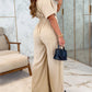 Sweetheart Neck Three Quarters Tied Detail Shirred Ruched Wide Leg Jumpsuit Casual Overall