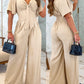 Sweetheart Neck Three Quarters Tied Detail Shirred Ruched Wide Leg Jumpsuit Casual Overall