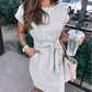 Women's Summer Striped Short Sleeve T Shirt Dress Casual Tie Waist with Pockets
